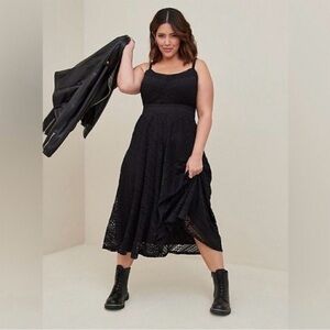 ✨ TORRID Black Lace Midi Dress Size 2X Adjustable Straps Boho Gothic Cottagecore